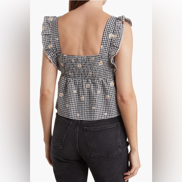 womens Kirious boho daisy black white sleeveless top / blouse - sz Small - Picture 2 of 3